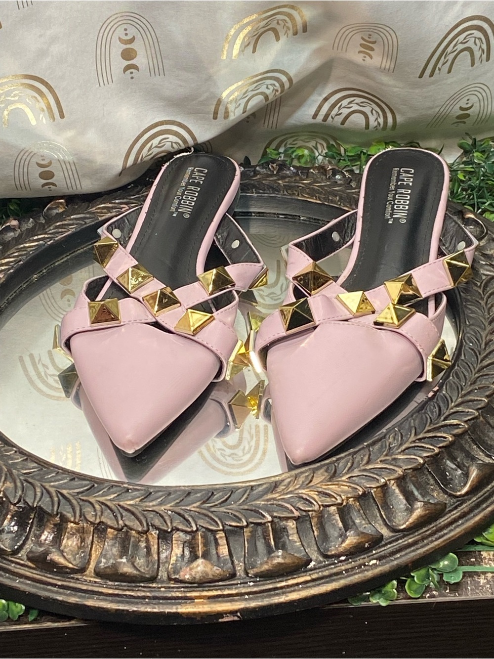 Cape Robbin Blush Pink Pointed-Toe Studded Mule
